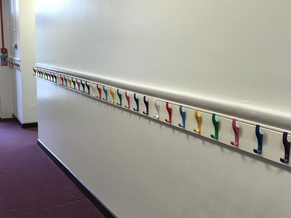Oak Toughook rails with colourful hooks